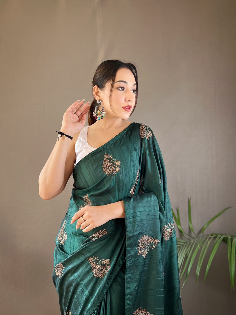 New Silk Saree with Zari Embroidery and Piping