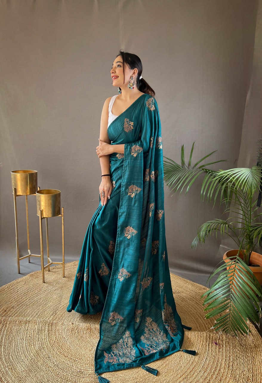 New Silk Saree with Zari Embroidery and Piping