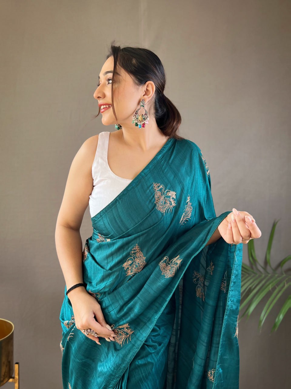 New Silk Saree with Zari Embroidery and Piping