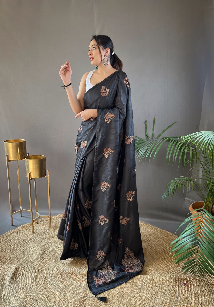 New Silk Saree with Zari Embroidery and Piping