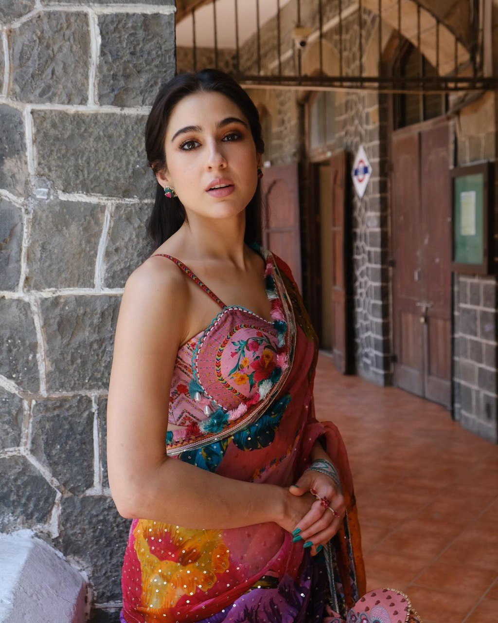 Bollywood Actress Sara Ali Khan Pure Jimmy Organza Digital Printed Saree