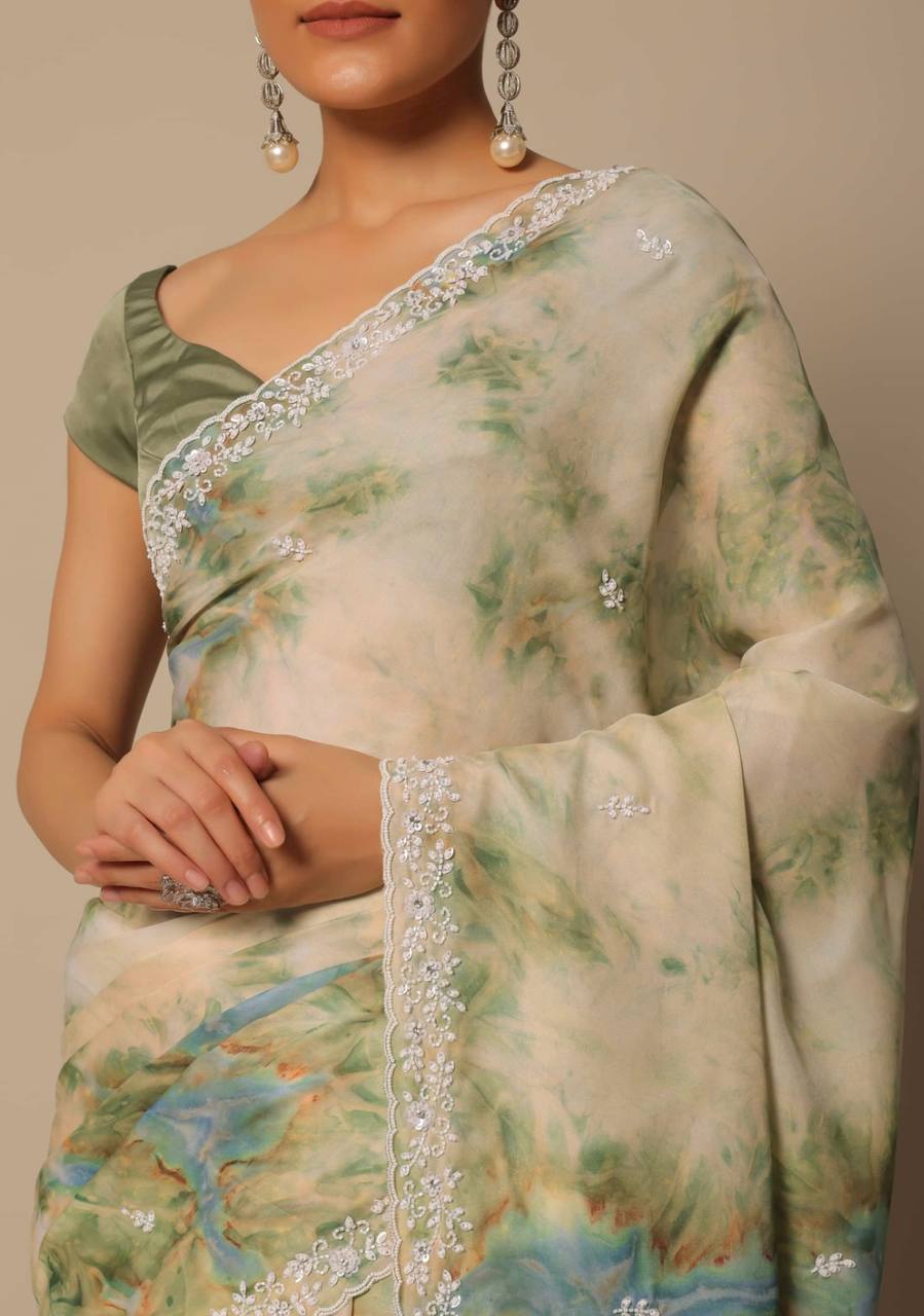 Luxurious Georgette Saree with Digital Prints and Sequins