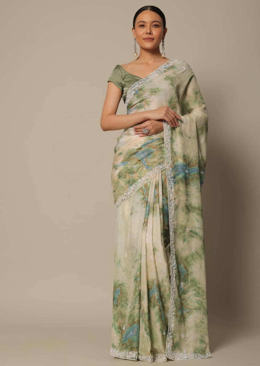 Luxurious Georgette Saree with Digital Prints and Sequins