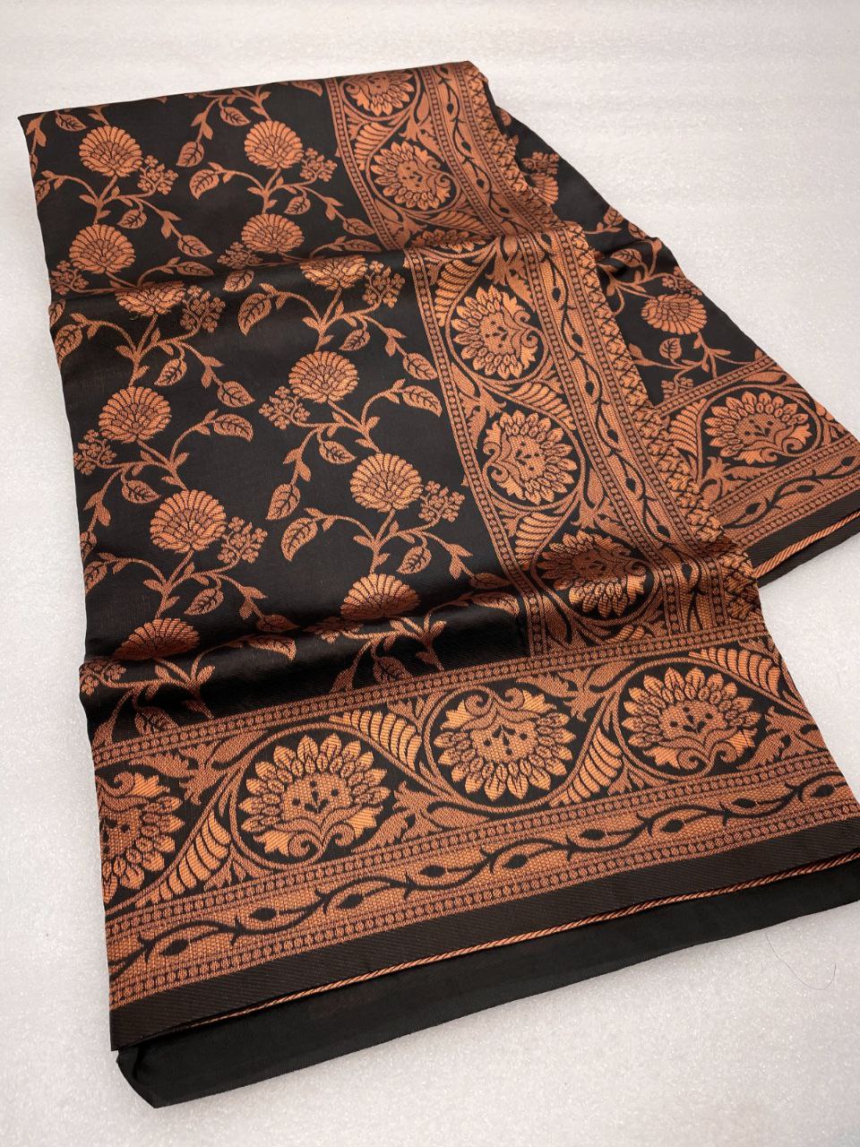 PURE BANARASI COPPER ZARI WEAVING SOFT SILK SAREE