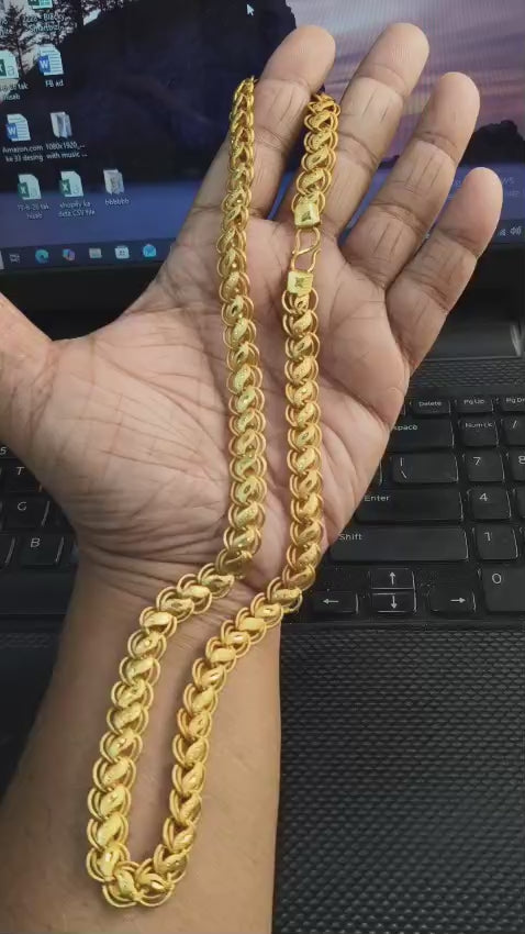Men's Stylish 22-Inch One Gram Gold Forming Lotus Chain