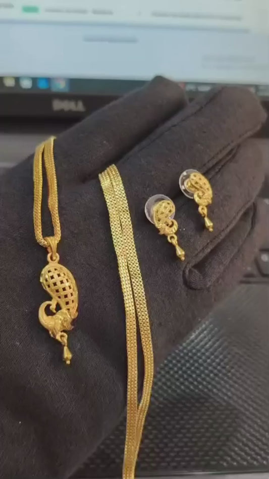 One-Gram Gold Chain Pendant Set with Tops