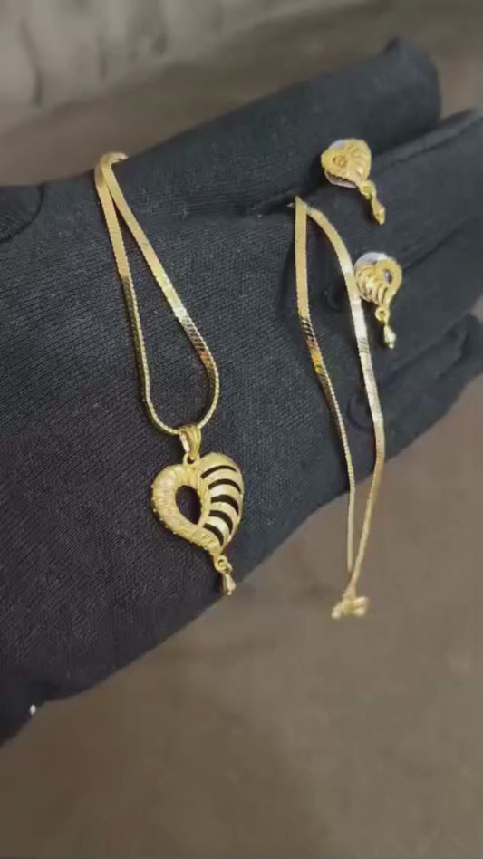 One Gram Gold Chain Pendant Set with Earrings – Anti-Tarnish Coated