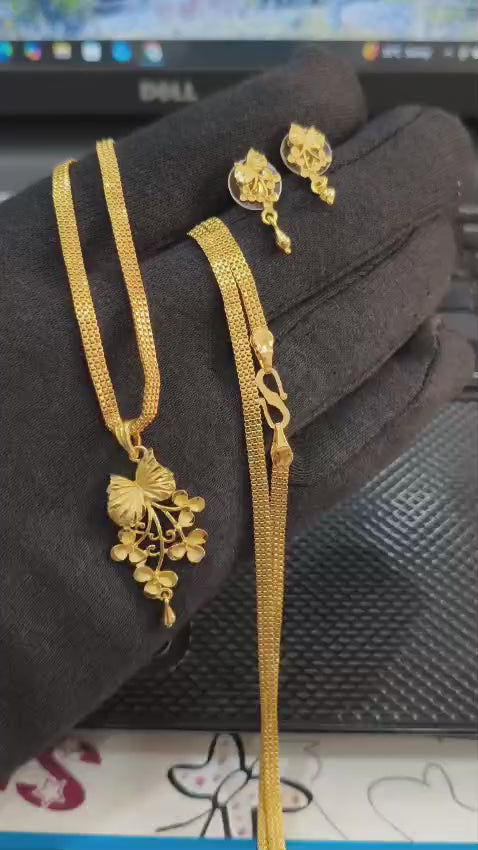 One-Gram Gold Chain Pendant Set with Tops