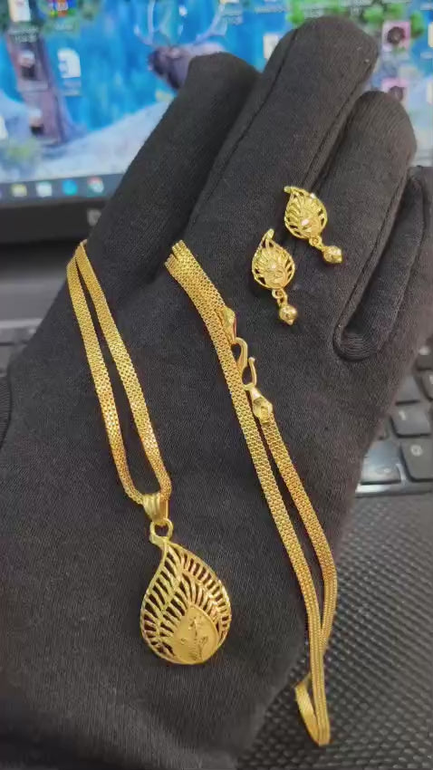 One-Gram Gold Chain Pendant Set with Tops (Copy)